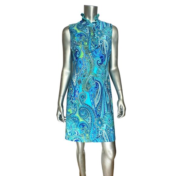 Tommy Hilfiger Blue Sleeveless Paisley Print High Neck Shift Dress 8 - Picture 2 of 11